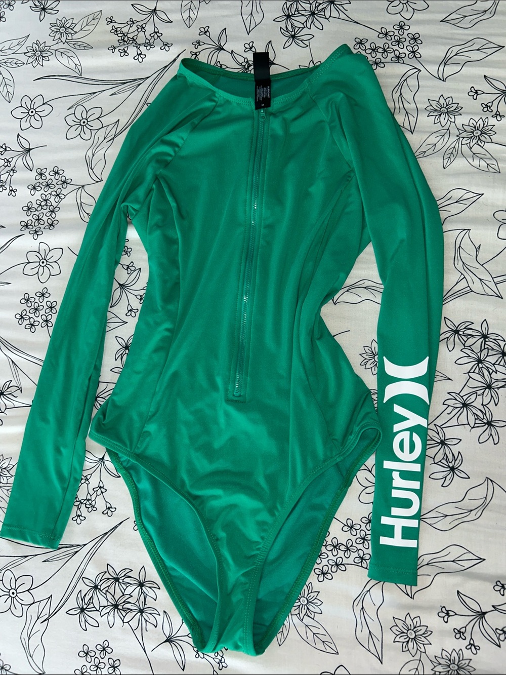 Hurley Emerald Green Long-Sleeve Zip One-Piece Swimsuit